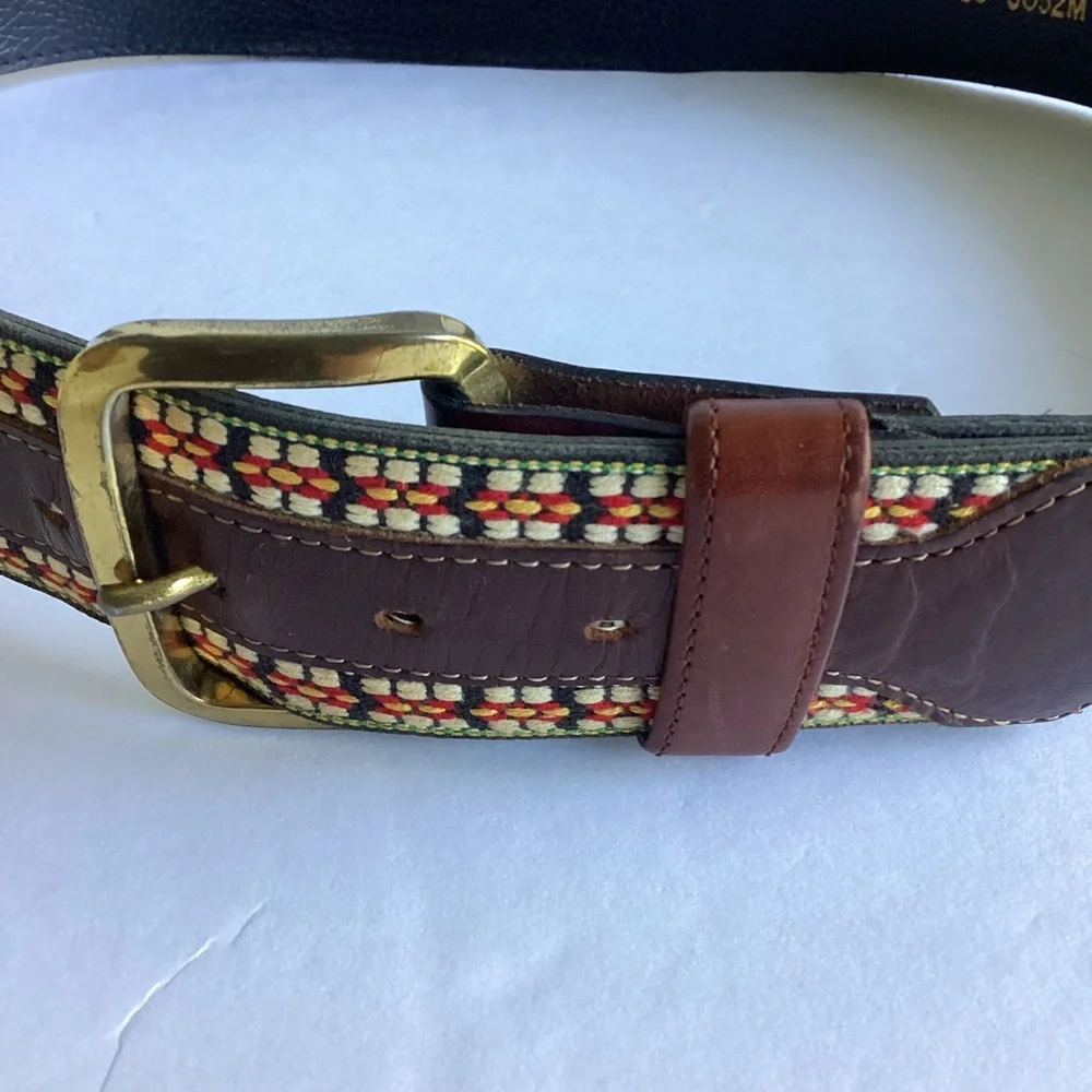 Tex Tan Genuine Leather Belt Handcrafted Southwest Woven Design Brass Buckle 38